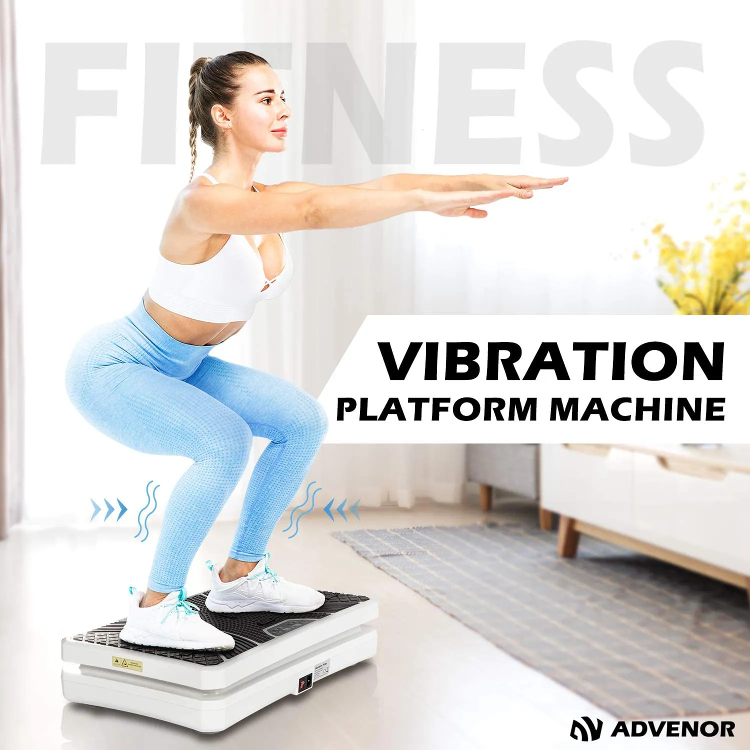 ADVENOR Vibration Plate Exercise Machine 3D Whole Body Workout Fitness Platform with Loop Bands Silent Motor Speed Control 1-99 Level for Home Fitness & Weight Loss
