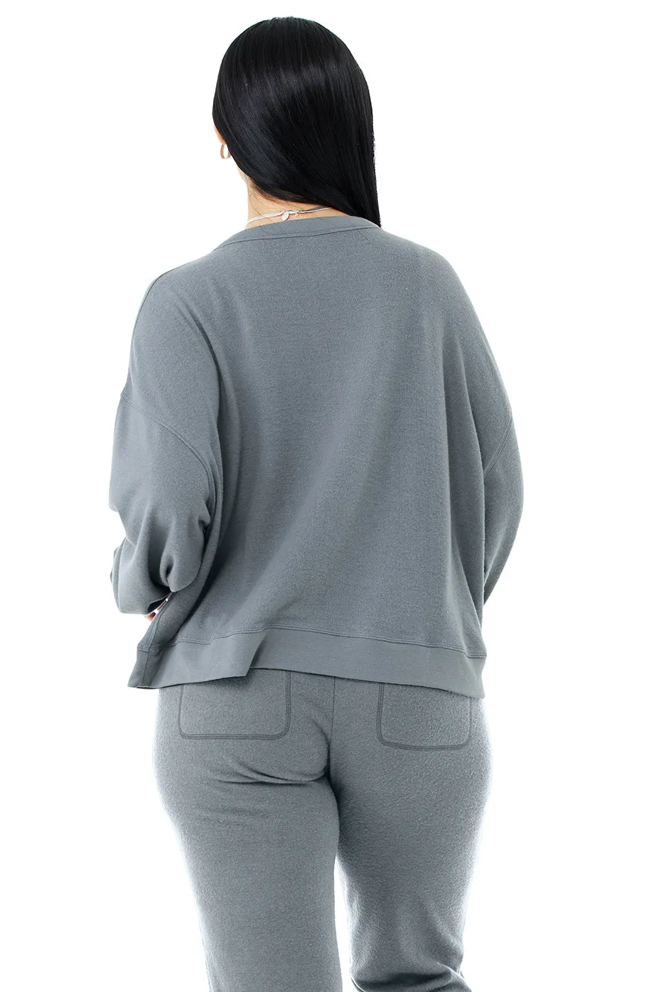 Alolux Soho Cropped Henley - Steel Blue