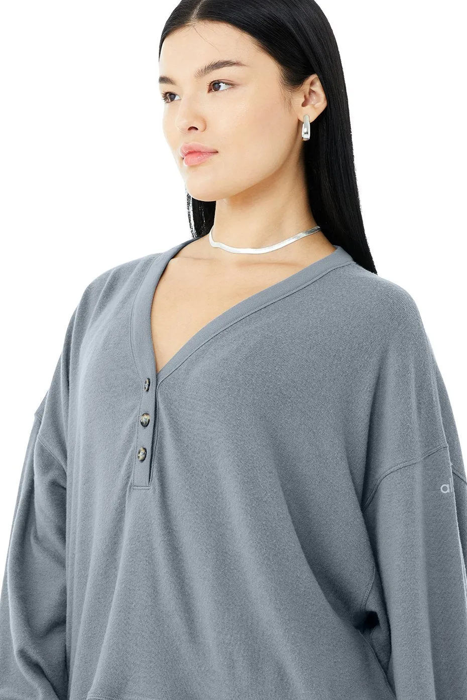 Alolux Soho Cropped Henley - Steel Blue