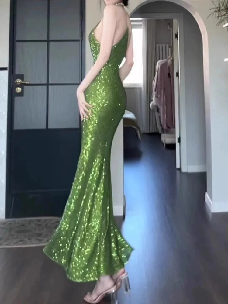 banquet evening dress Christmas outfit sequin green mermaid dress       S5772