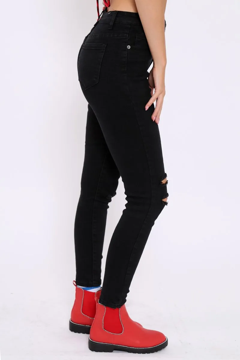 Black Distressed Stretch Skinny Jeans - Fynley