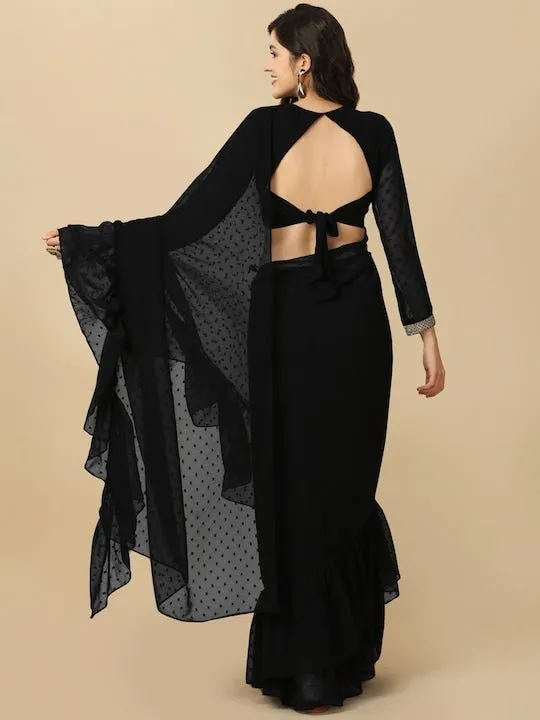 Black Geometric Woven Design Saree