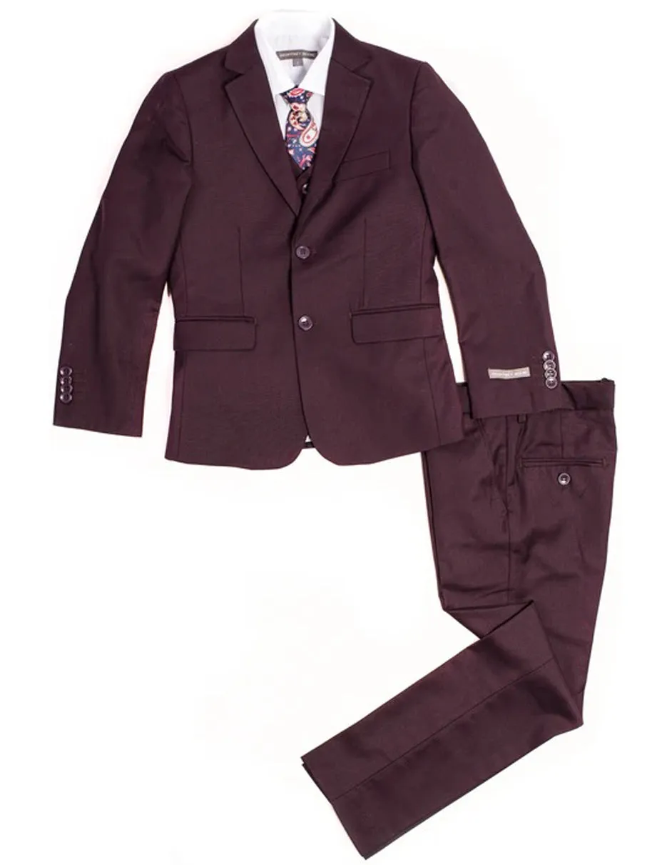 Boys Vested Basic Suit in Burgundy