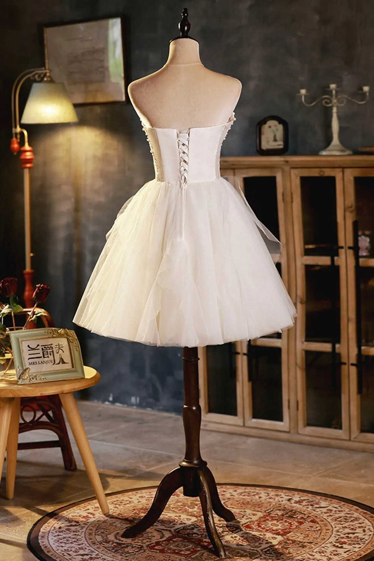 Champagne A-line Strapless Party Dress Short Homecoming Dress
