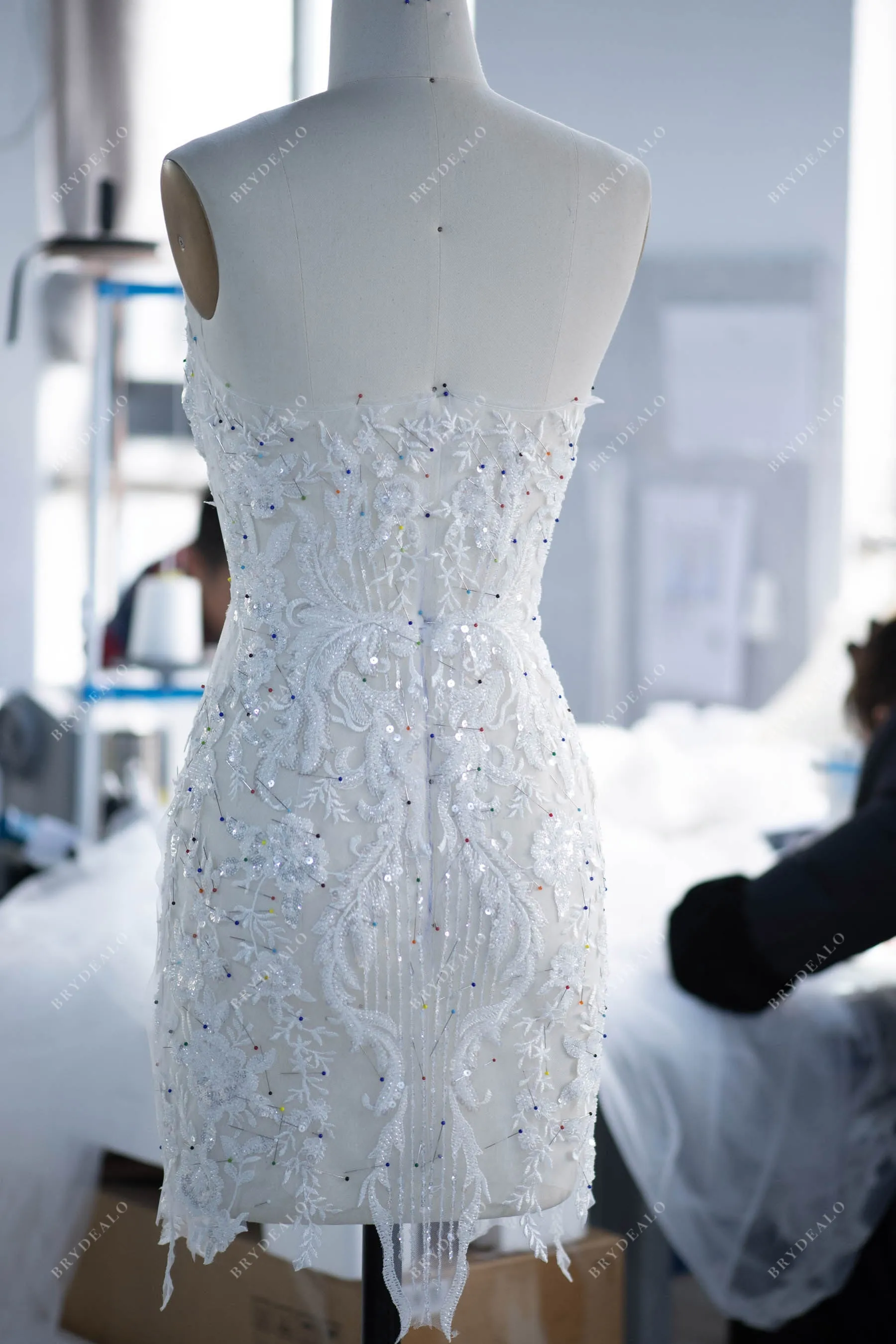 Chapel Train Mermaid V-cut Designer Sequin Lace Wedding Dress
