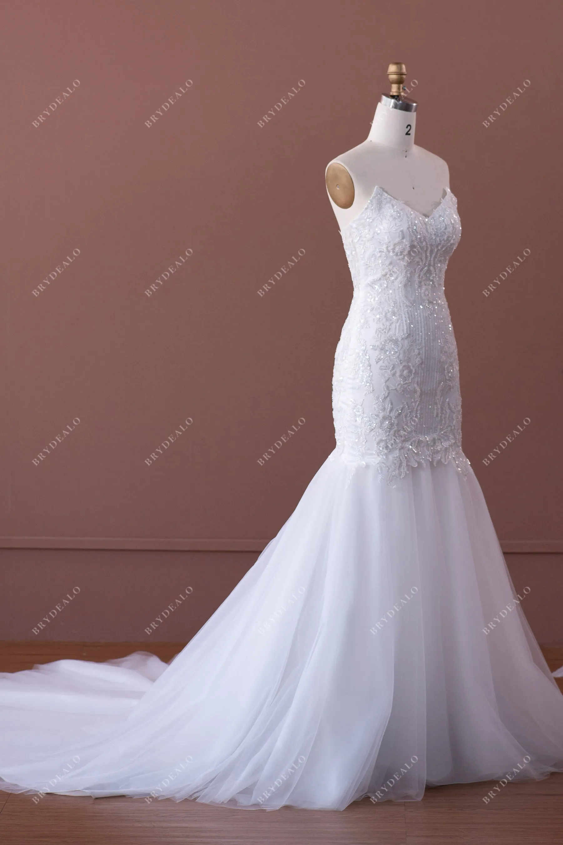 Chapel Train Mermaid V-cut Designer Sequin Lace Wedding Dress