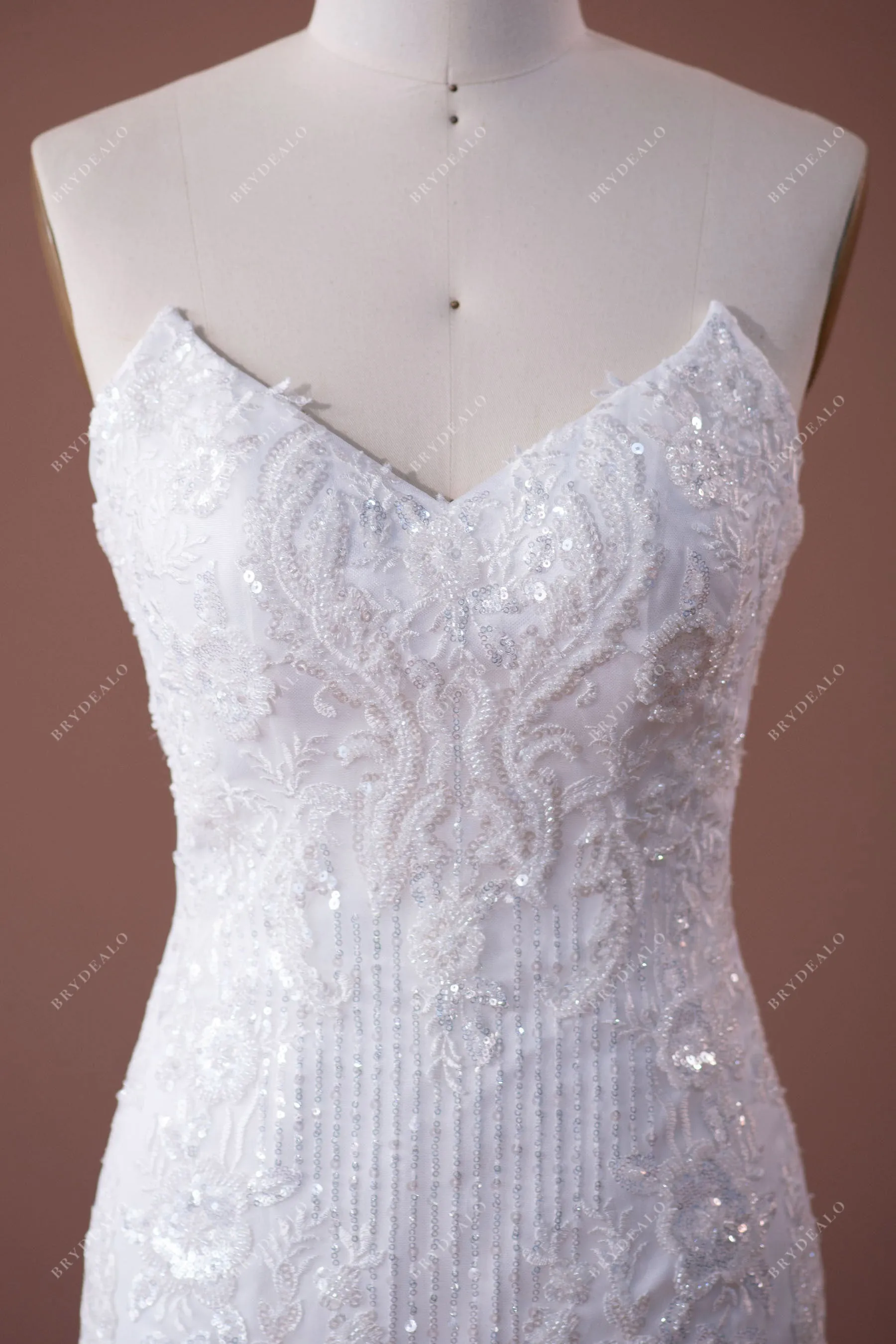 Chapel Train Mermaid V-cut Designer Sequin Lace Wedding Dress