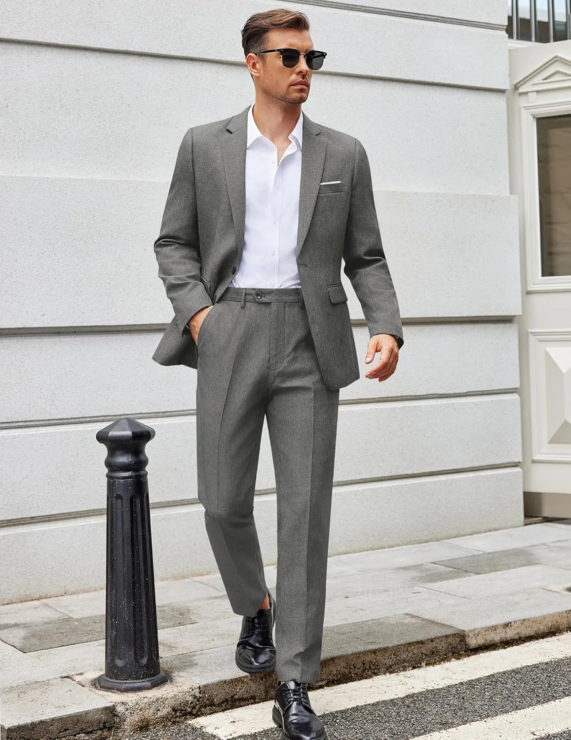 COOFANDY Men Suits Classic Fit 2 Piece Suit Set One Button Casual Blazer Wedding Bussiness Suit Separates