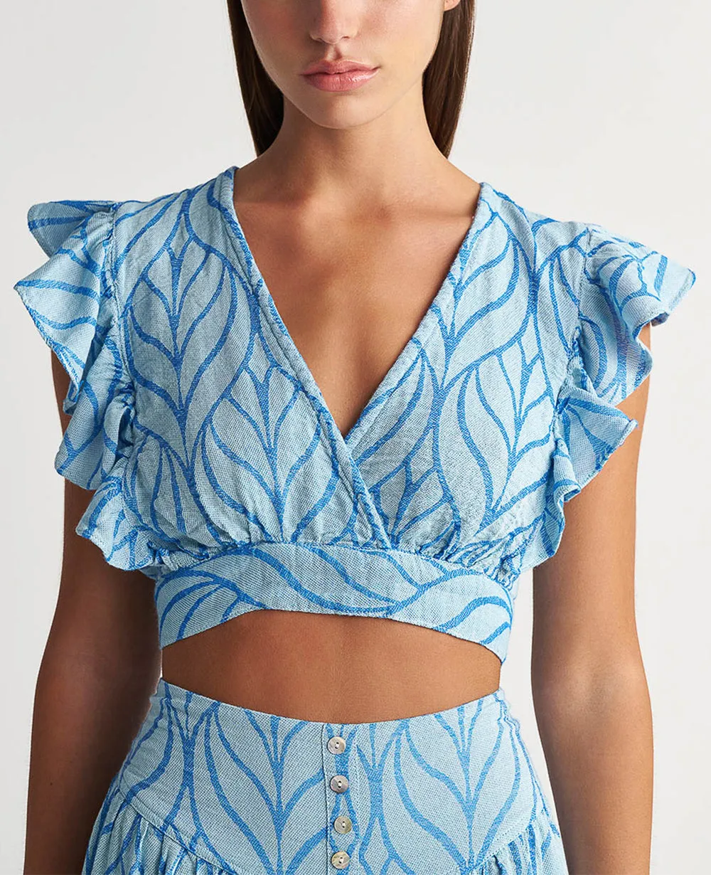 CROP TOP WITH RUFFLES "ERIKOUSA" LIGHT BLUE