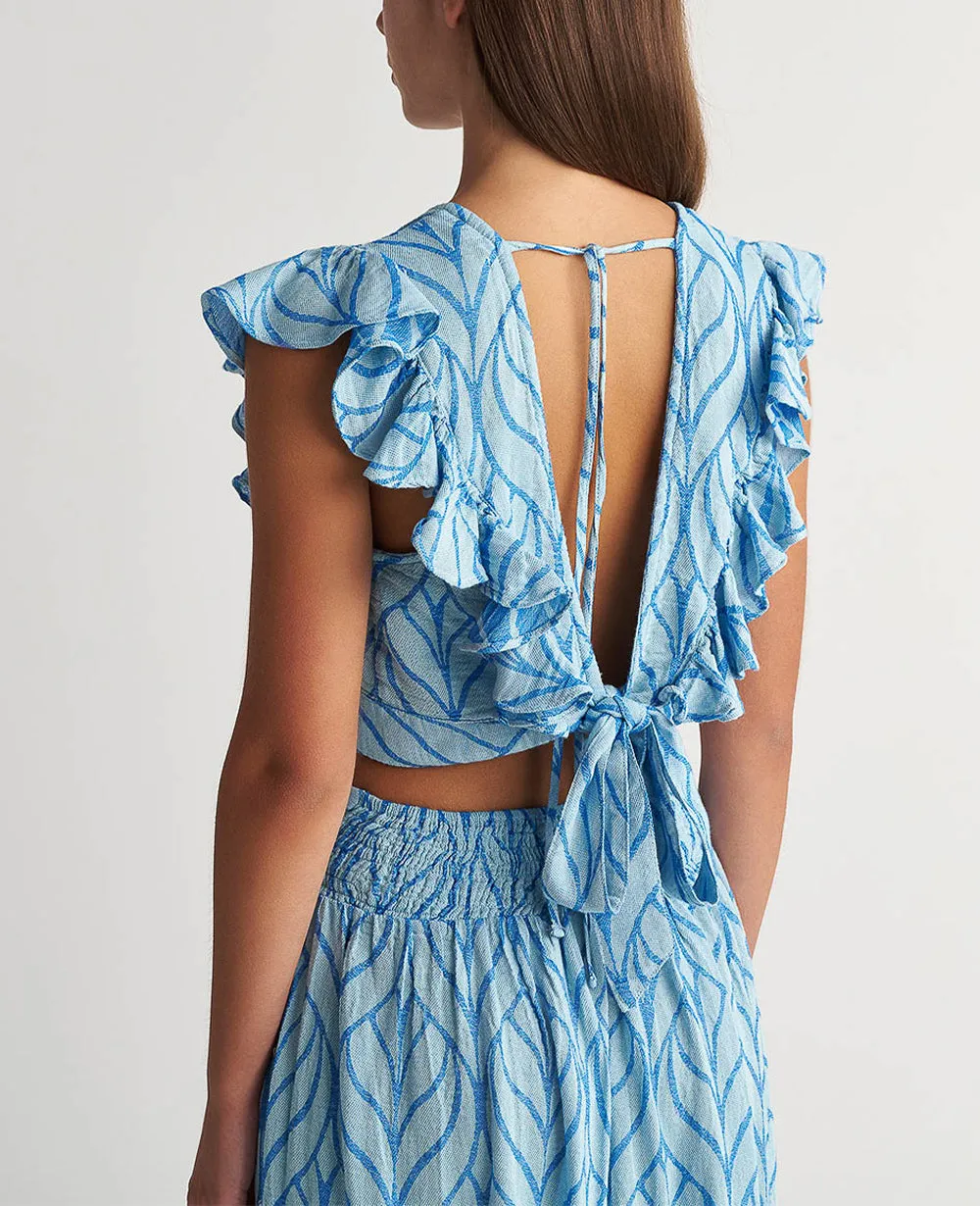CROP TOP WITH RUFFLES "ERIKOUSA" LIGHT BLUE