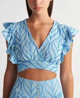 CROP TOP WITH RUFFLES "ERIKOUSA" LIGHT BLUE