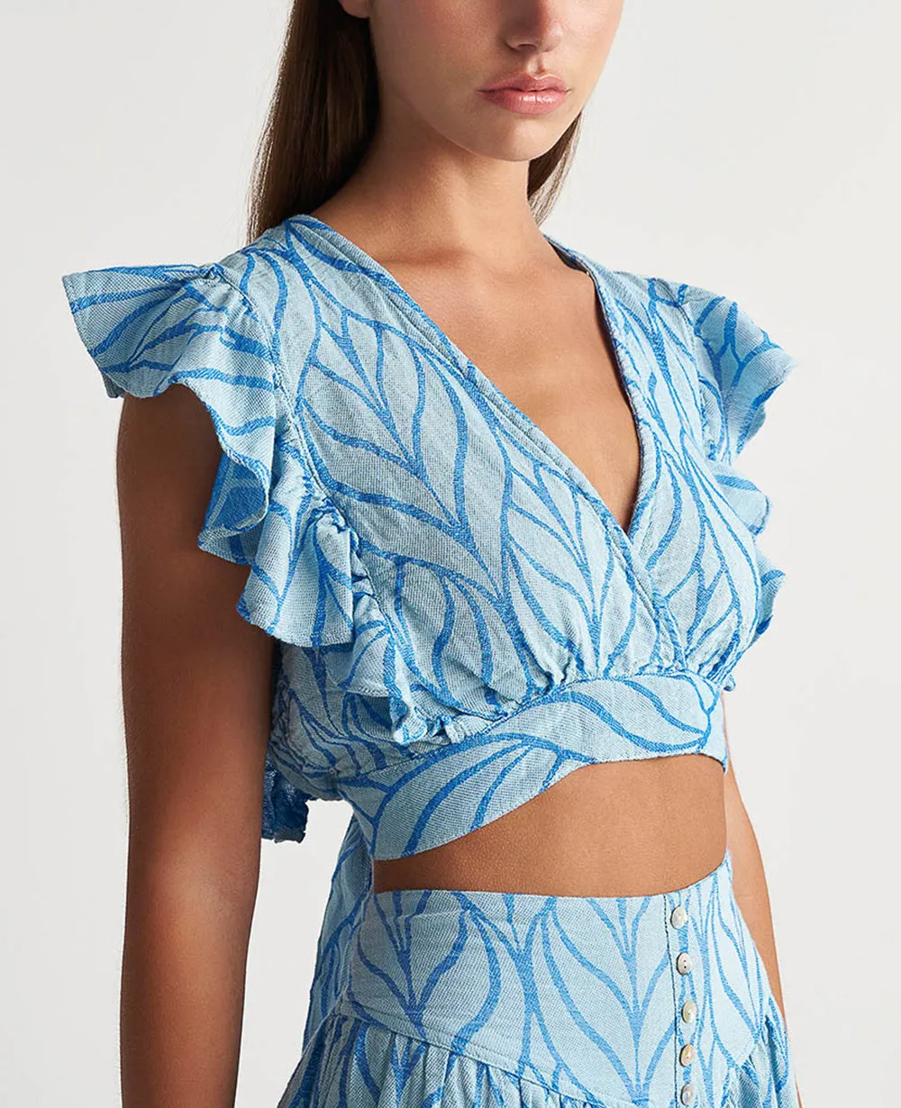 CROP TOP WITH RUFFLES "ERIKOUSA" LIGHT BLUE