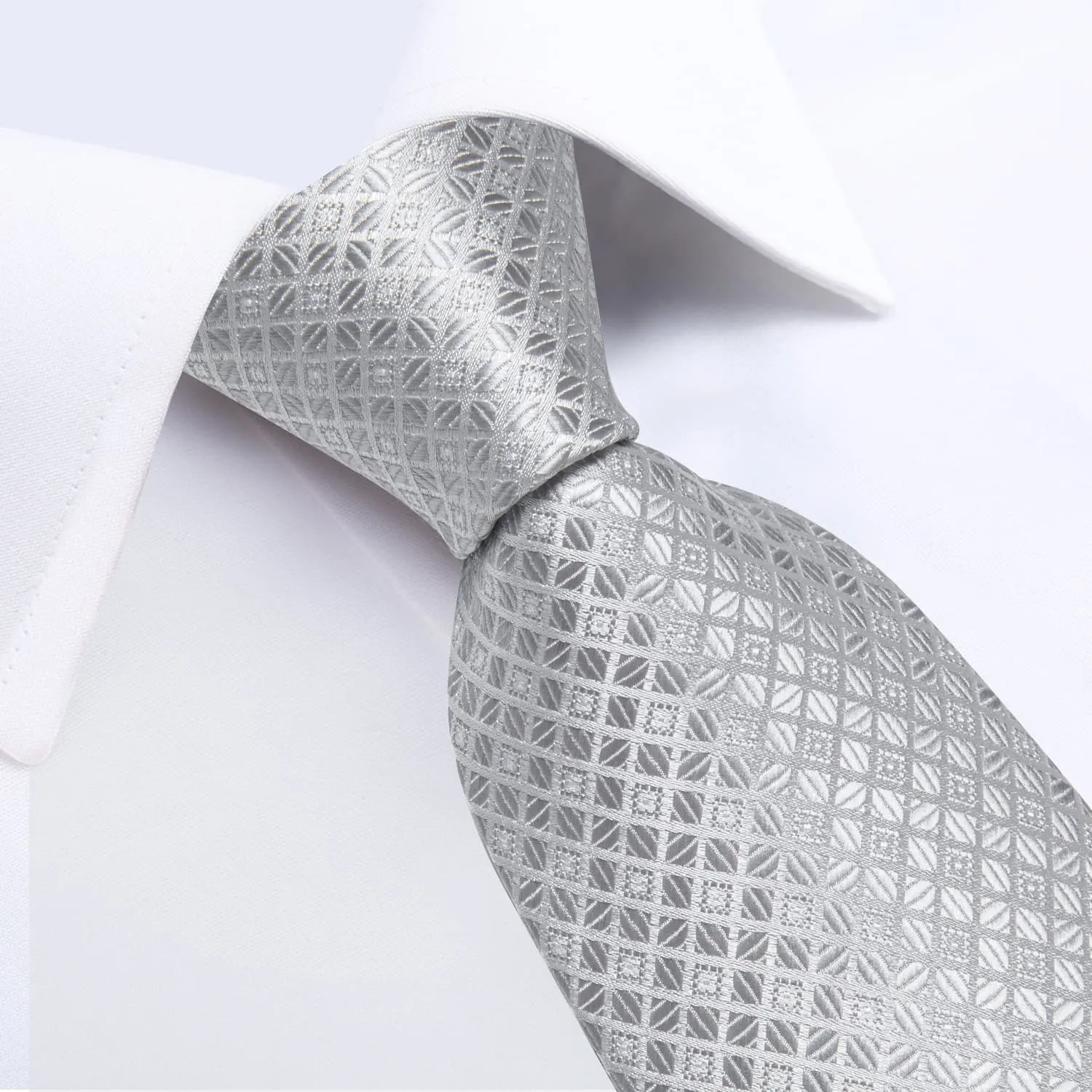 DiBanGu Suit Tie Cloud Grey Plaid Mens Dress Tie Set with Tie Clip