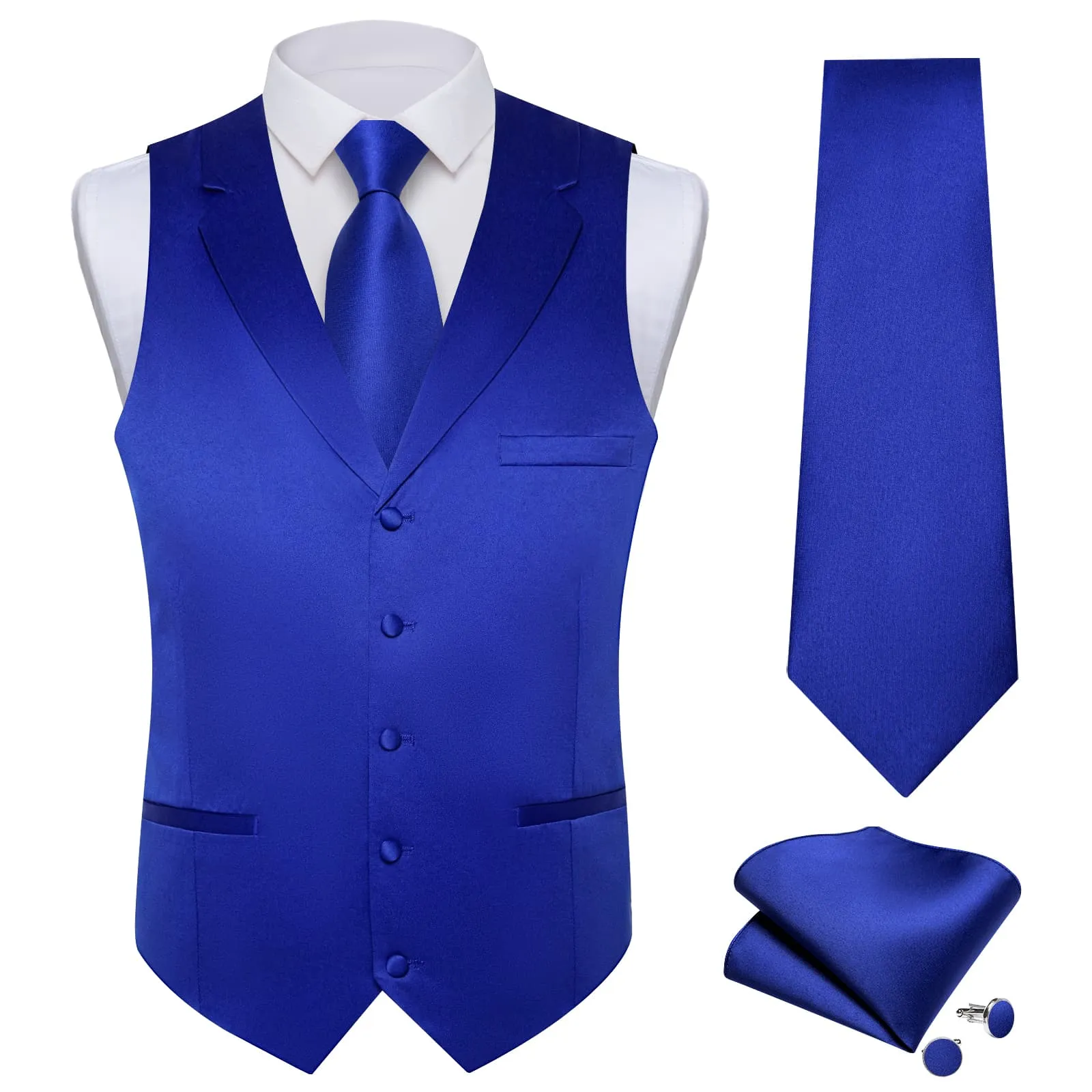 DiBanGu Tuxedo Waistcoat Cobalt Blue Solid Notched Collar Mens Business Casual Vest