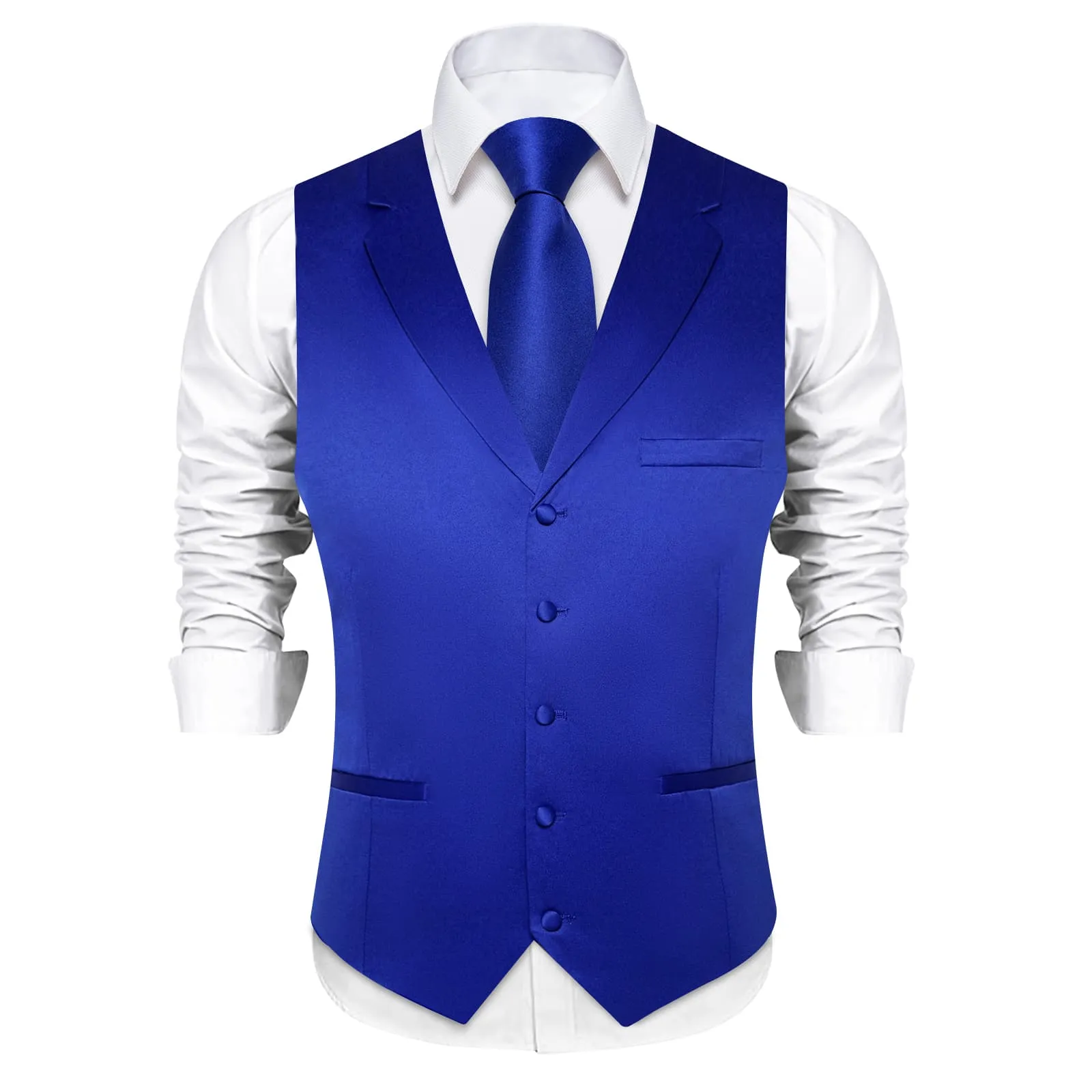 DiBanGu Tuxedo Waistcoat Cobalt Blue Solid Notched Collar Mens Business Casual Vest