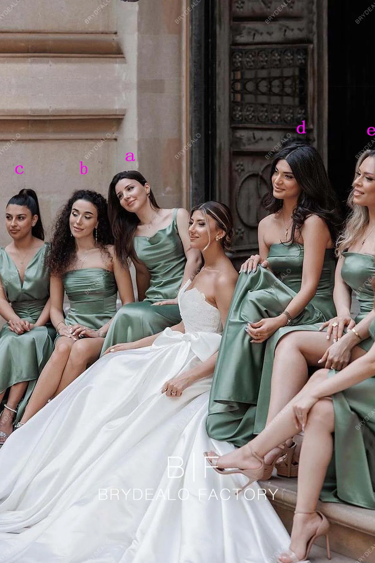 Dusty Sage Charmeuse Sleeveless Mismatched Bridesmaid Dresses