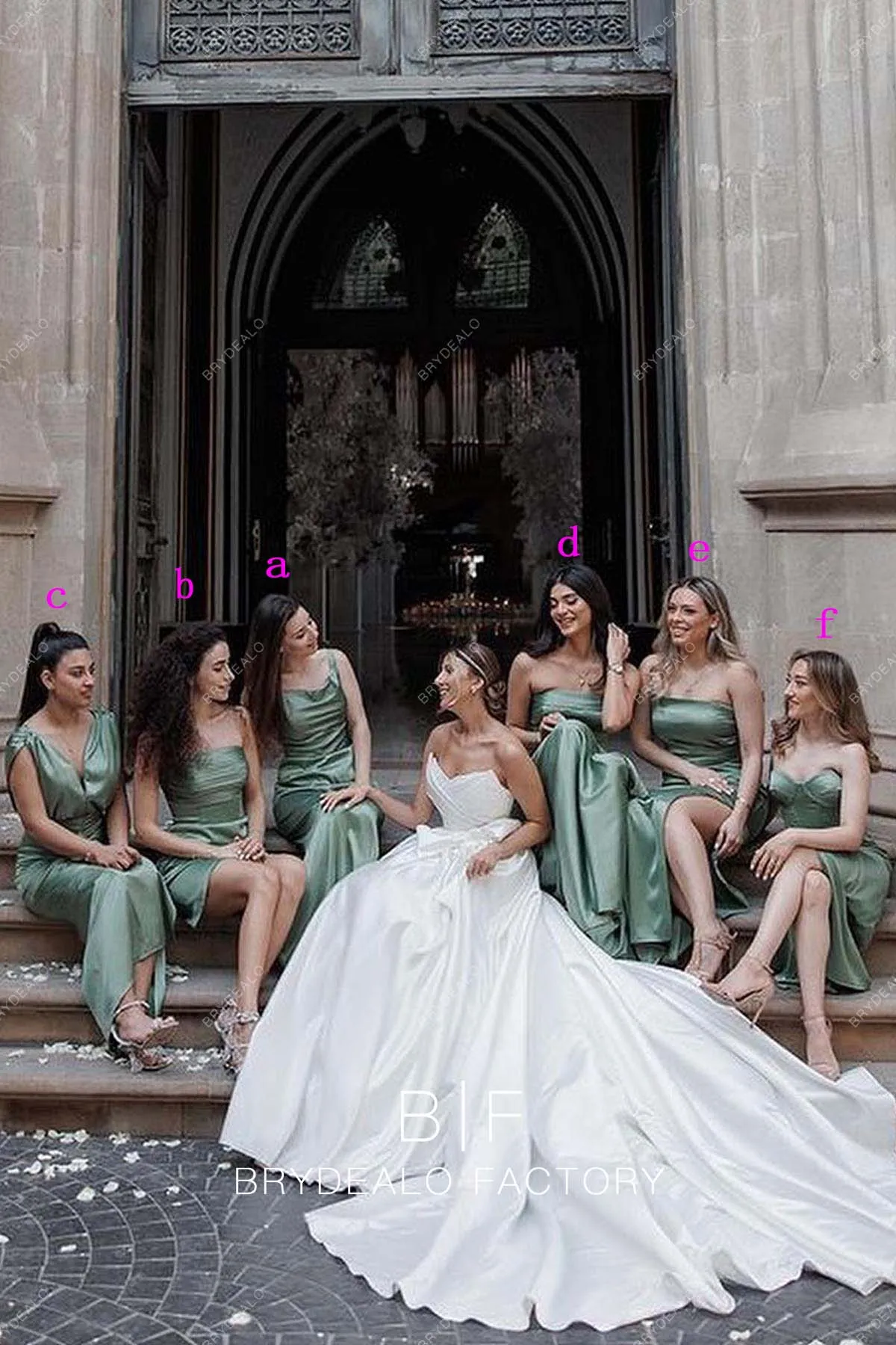 Dusty Sage Charmeuse Sleeveless Mismatched Bridesmaid Dresses