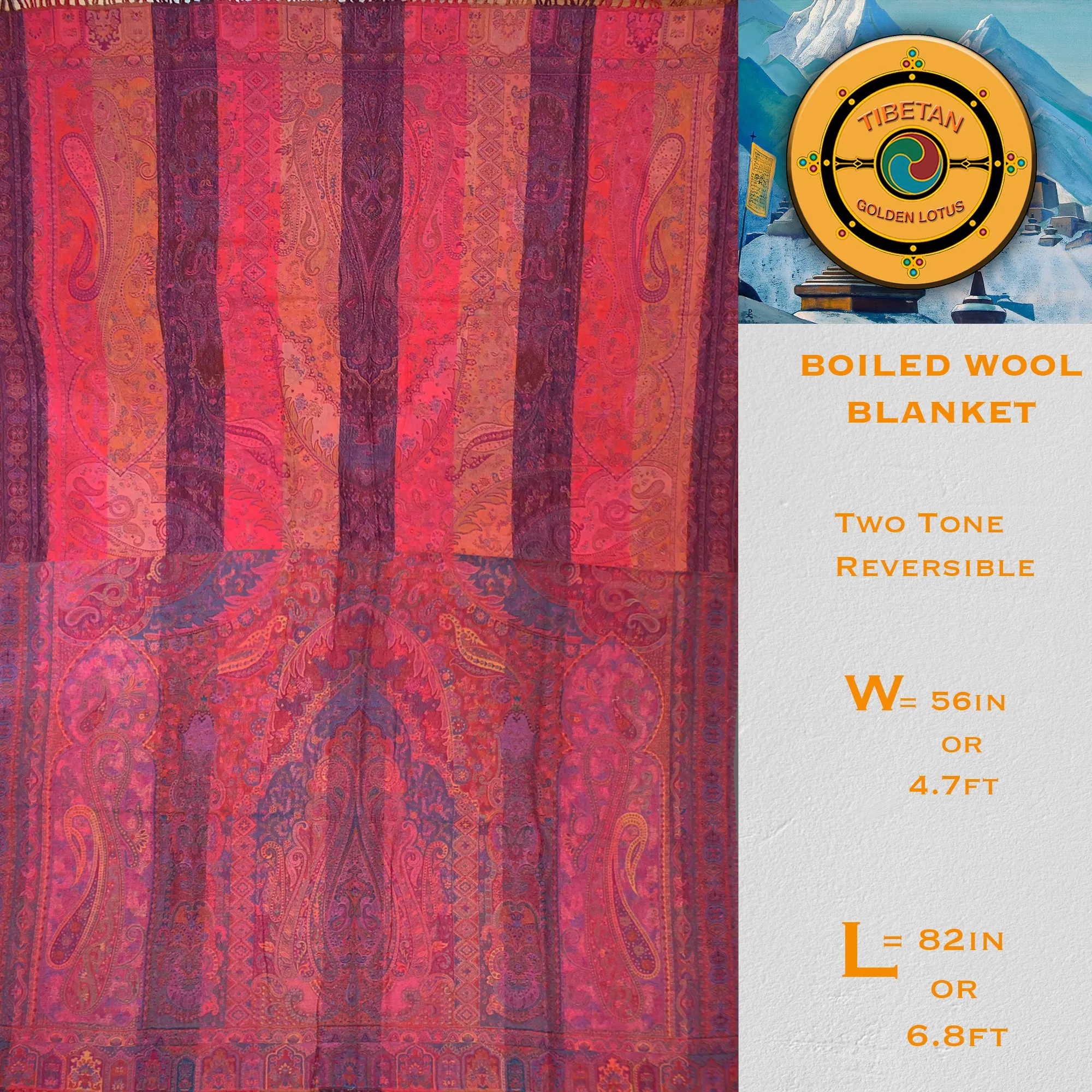 Hand loomed Reversible Boiled Wool Blanket