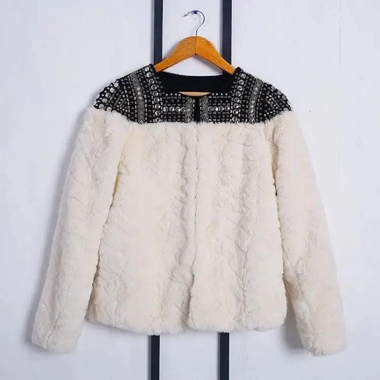 Lamb Wool Beaded Fur Short Coat Thickened Cashmere