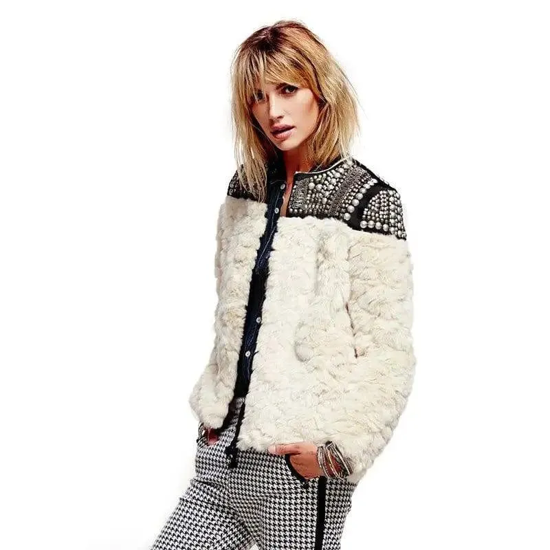 Lamb Wool Beaded Fur Short Coat Thickened Cashmere