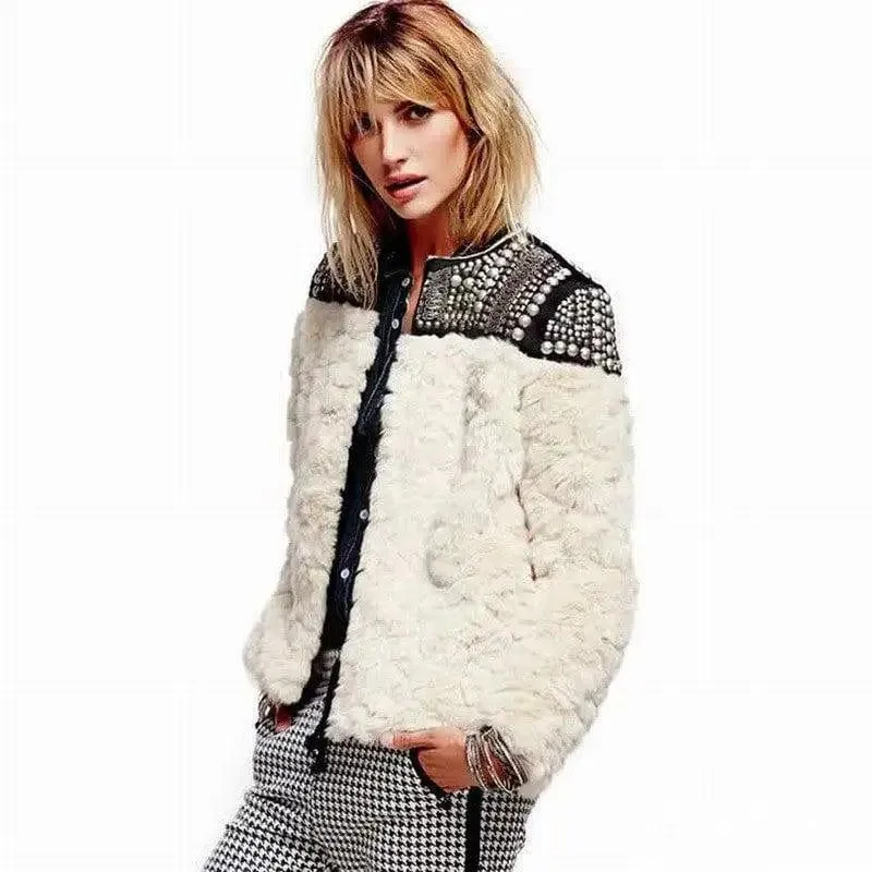Lamb Wool Beaded Fur Short Coat Thickened Cashmere