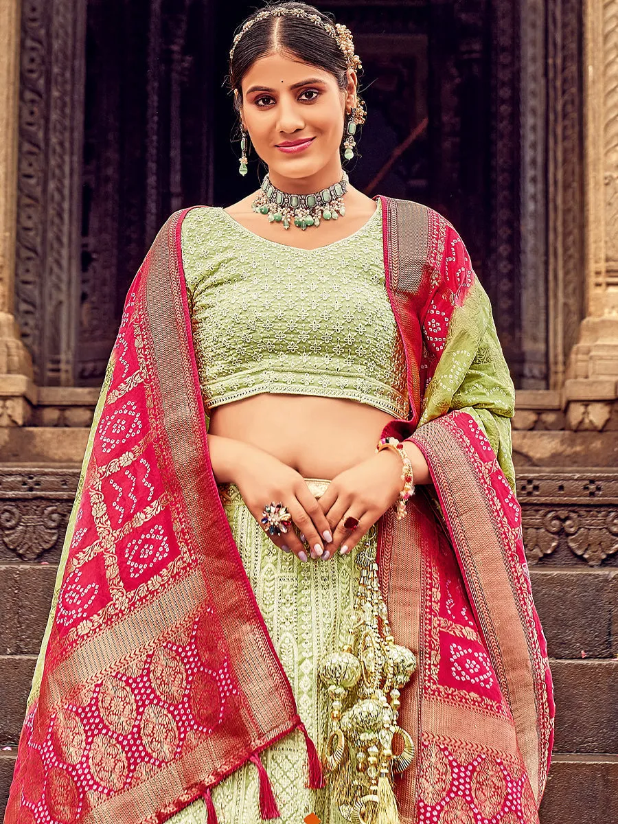 Light Green Georgette Lehenga Choli Having Lucknowi work and Banarasi Dupatta