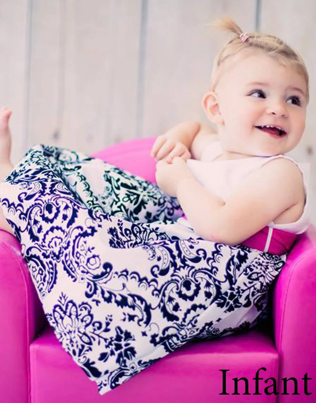 Lovely Dress with Black Velvet Flocked Damask On White Taffeta - Fuchsia