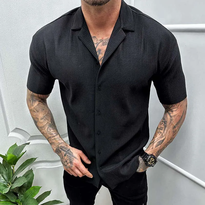 Men's Cardigan Solid Color, Short Sleeve - Manly Shirt