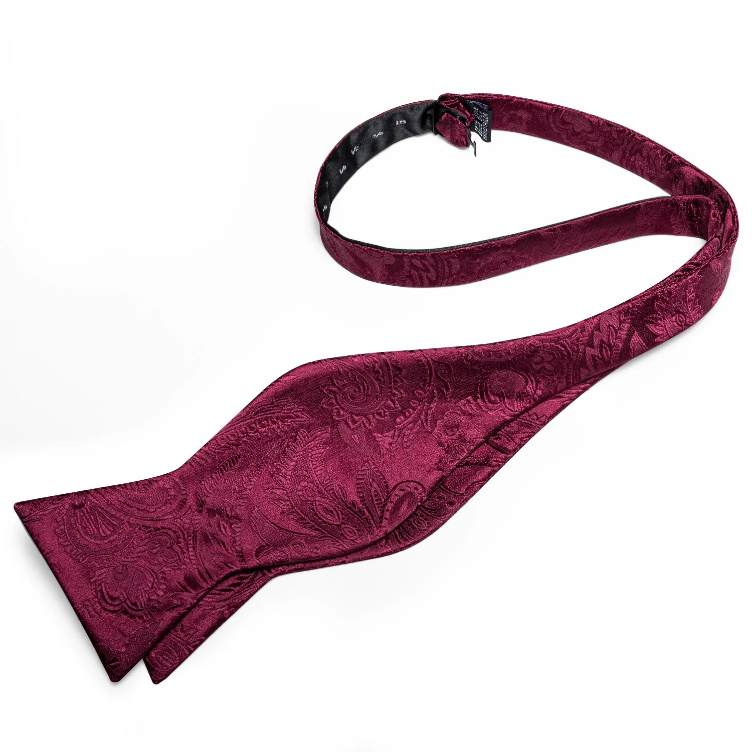 Red Paisley Self-Bowtie Pocket Square Cufflinks Set