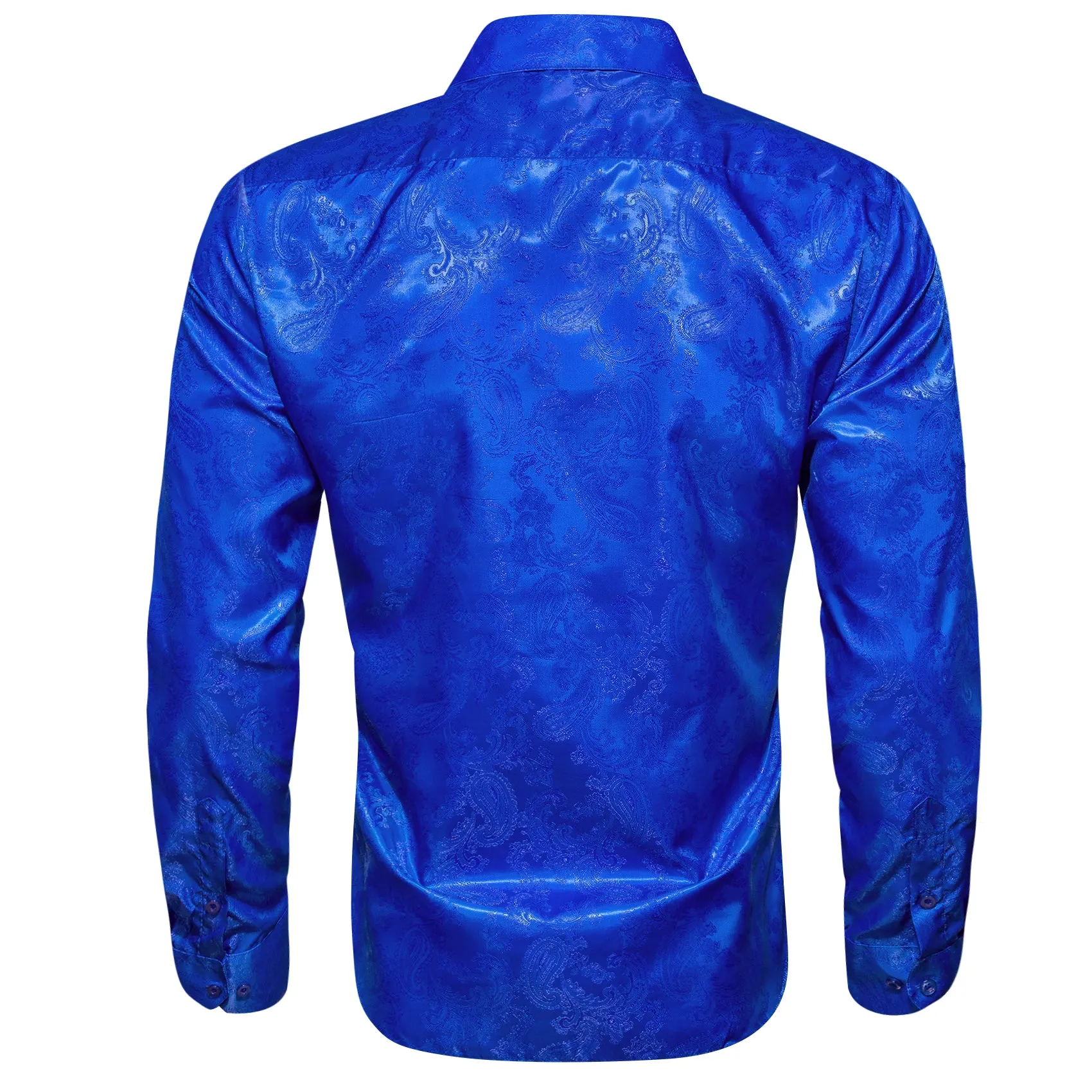 Royal blue Paisley Style Casual Silk Men's Long Sleeve Button Shirt