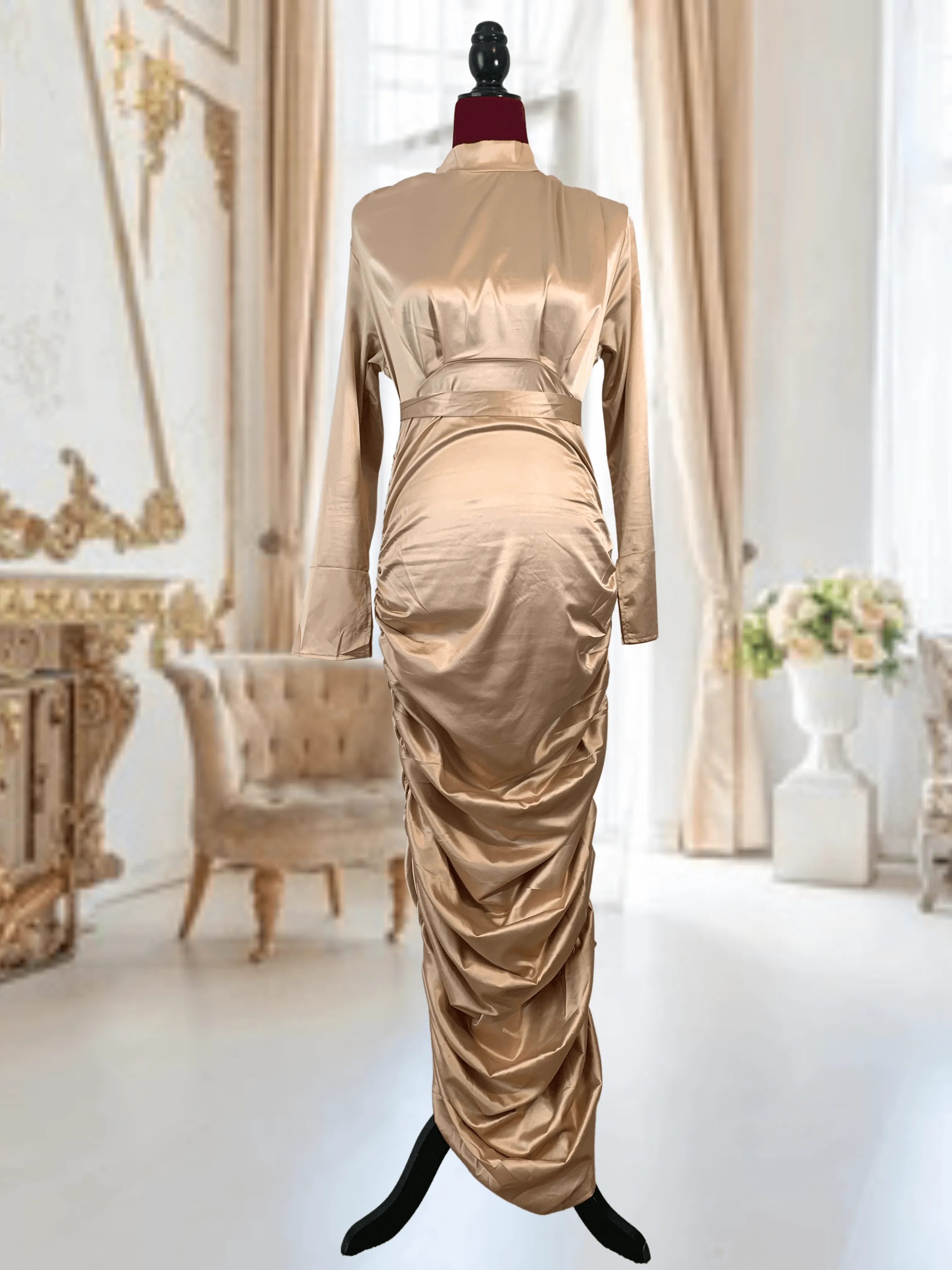 Satin Ruched Evening Dress