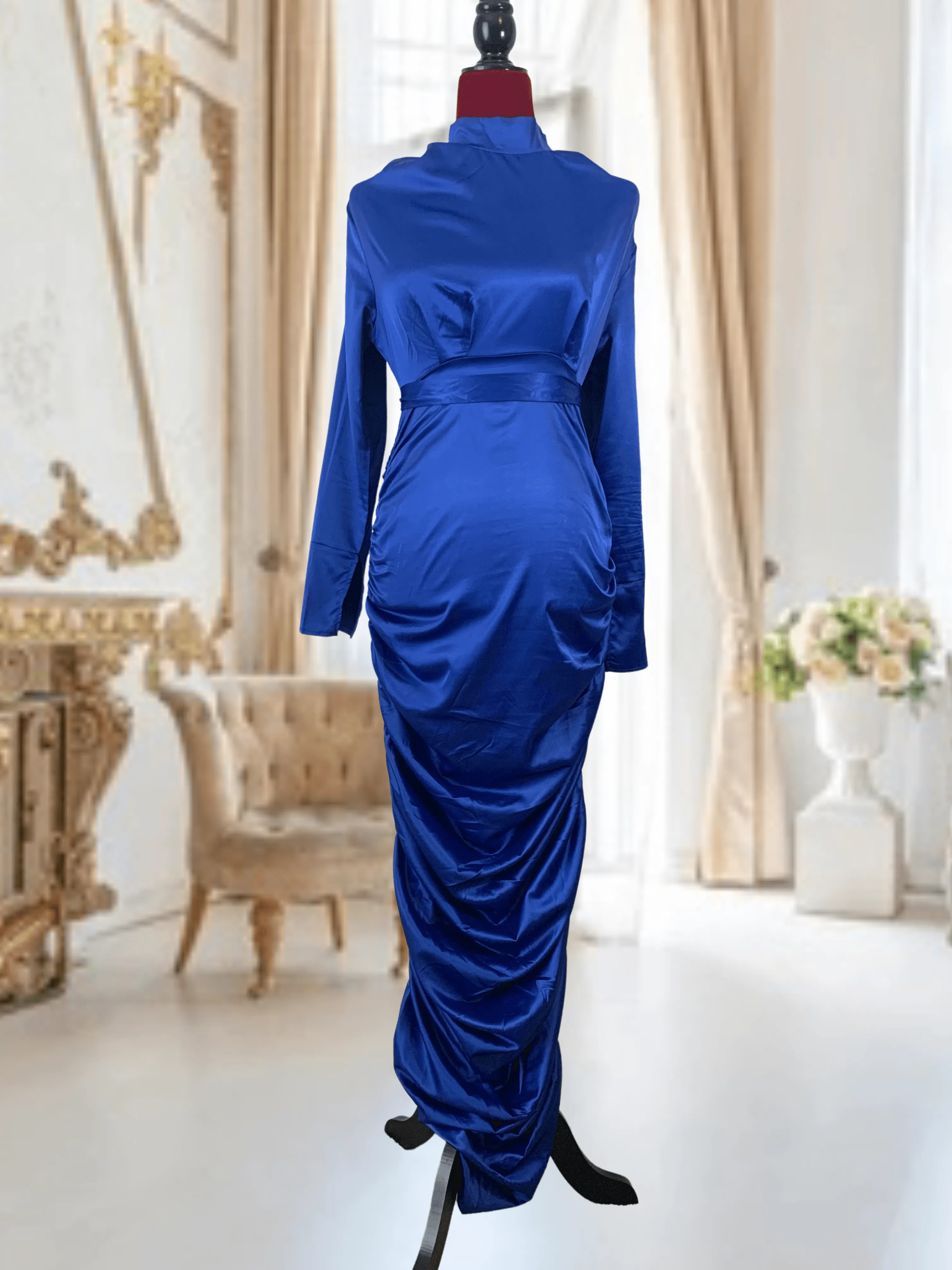 Satin Ruched Evening Dress