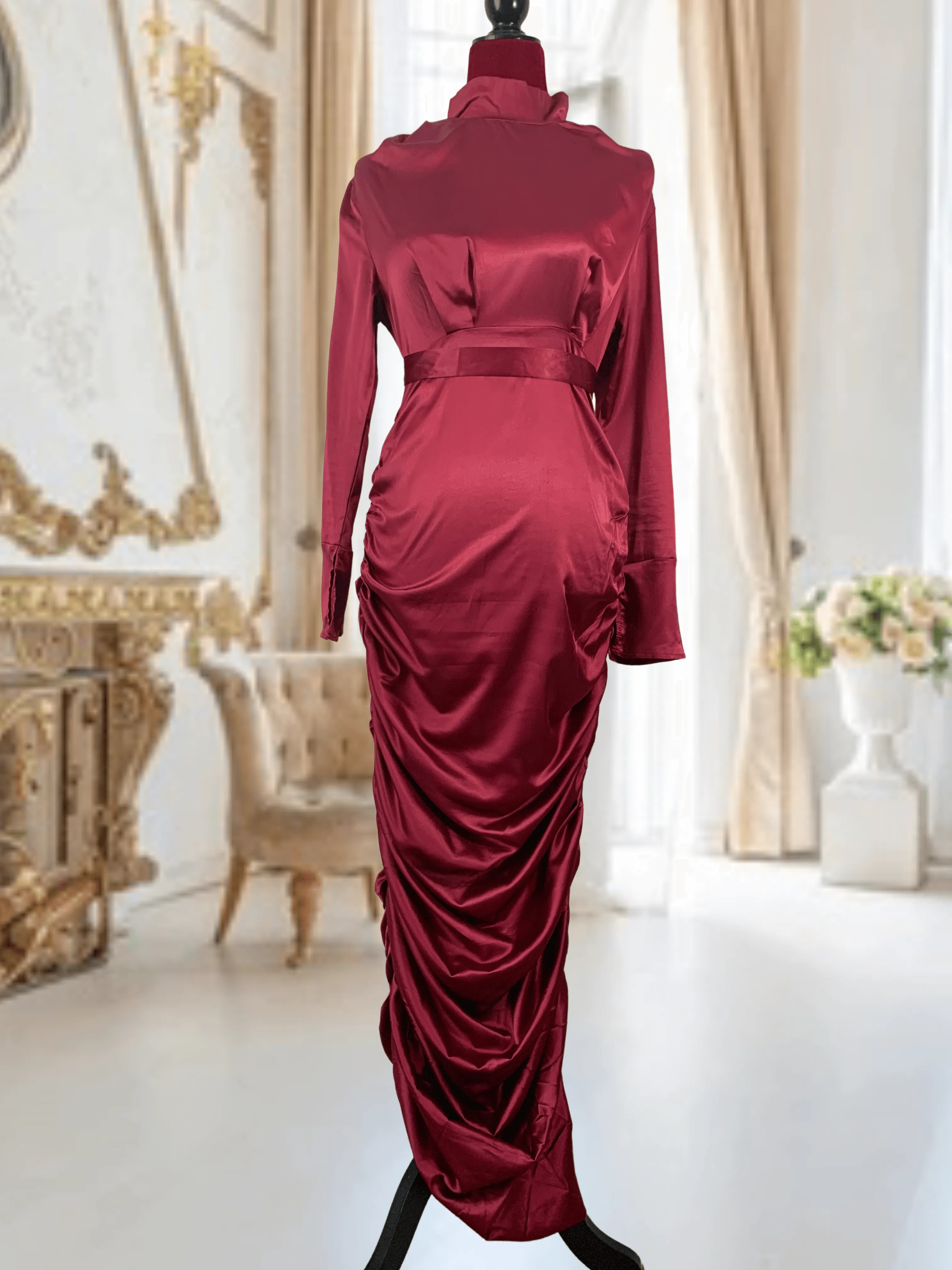 Satin Ruched Evening Dress