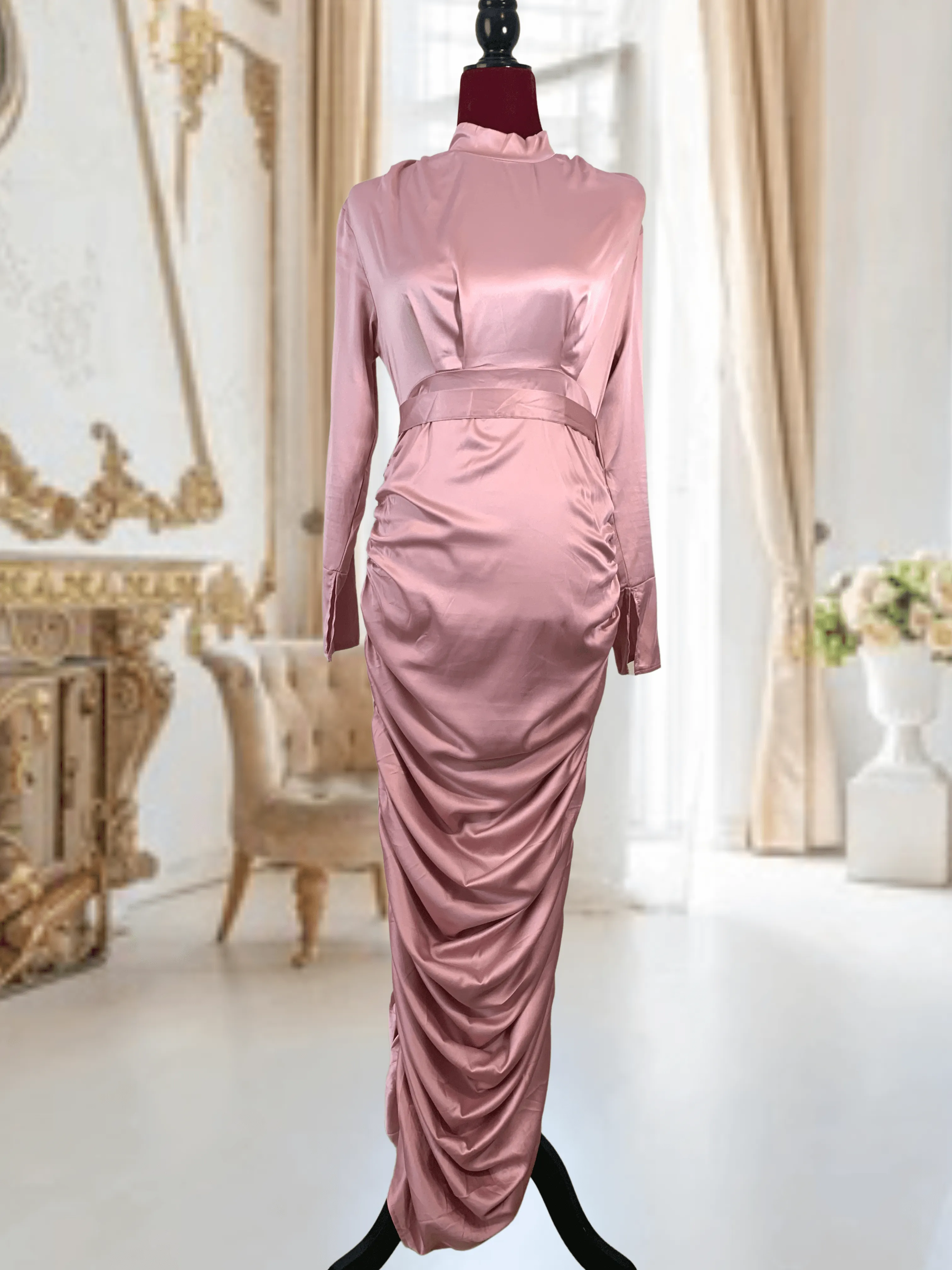 Satin Ruched Evening Dress