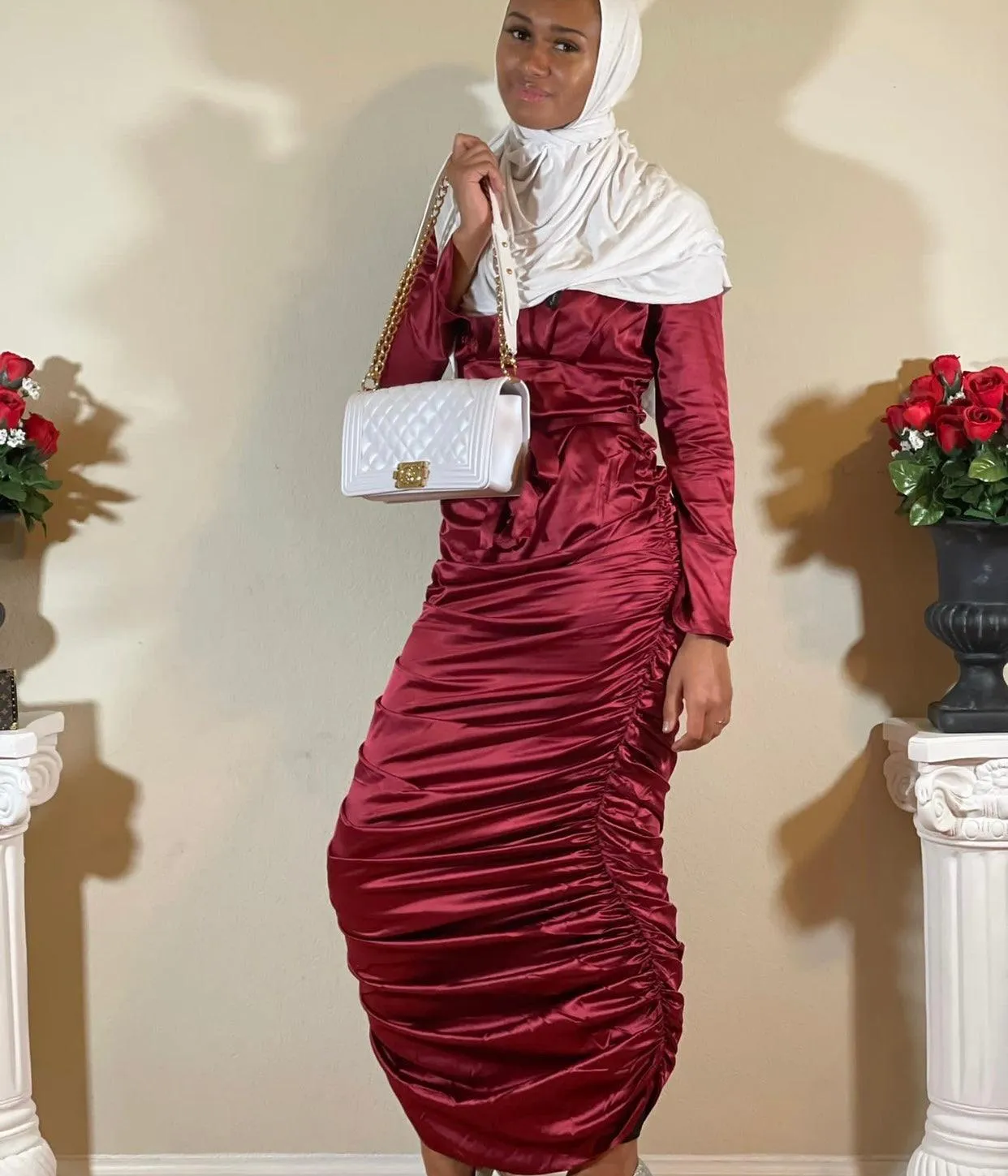 Satin Ruched Evening Dress