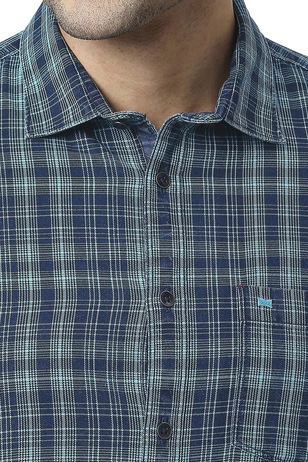 Slim Fit Cotton Indigo Checks Halfsleeves Shirt