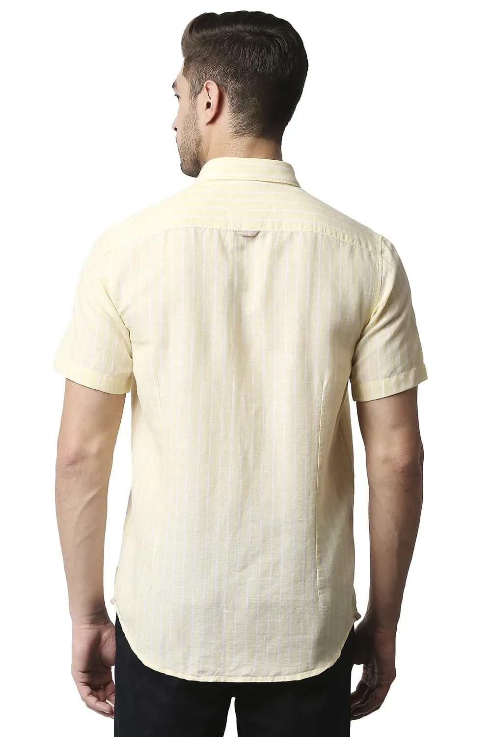 Slim Fit Cotton Linen Stripe Halfsleeves Shirt