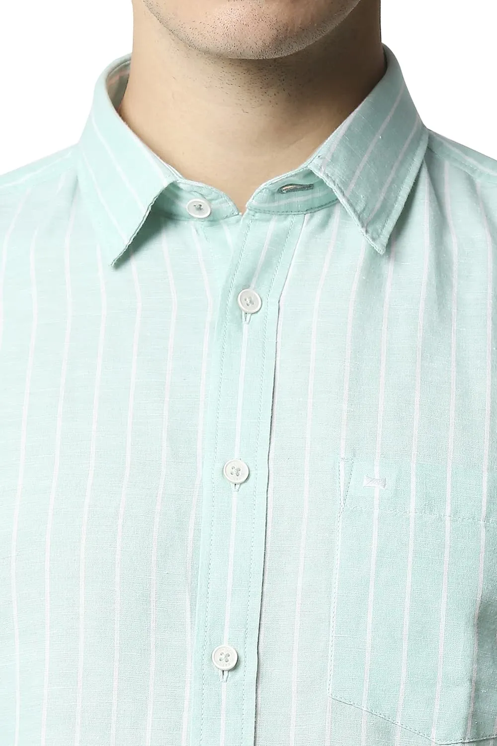 Slim Fit Cotton Linen Stripe Halfsleeves Shirt