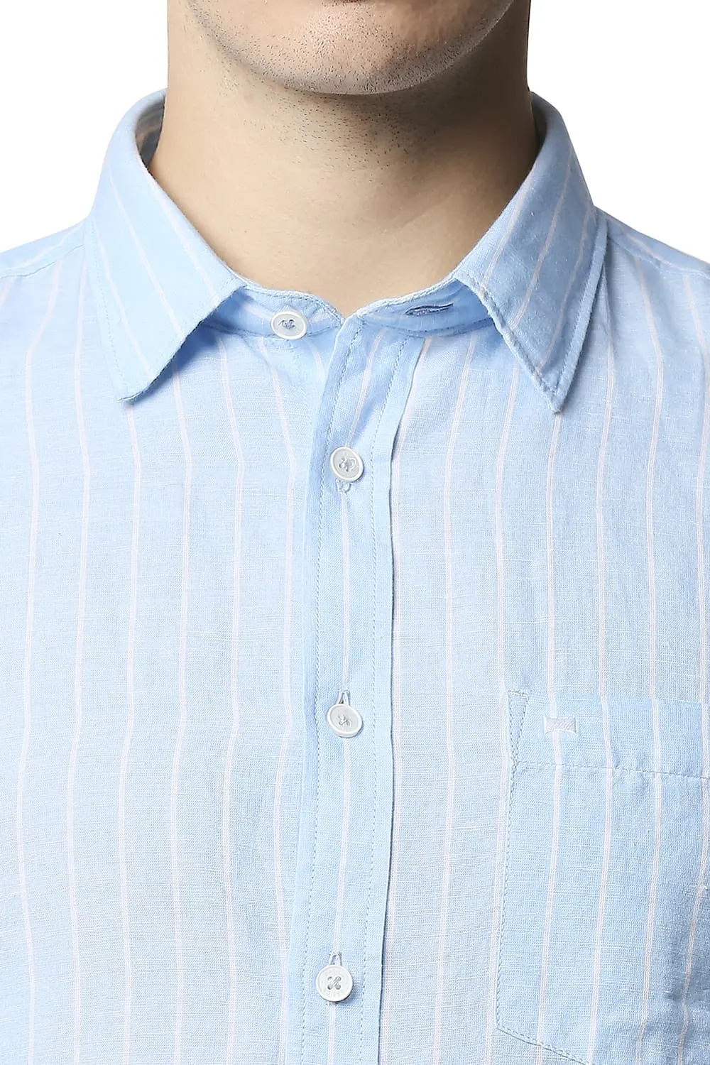 Slim Fit Cotton Linen Stripe Halfsleeves Shirt