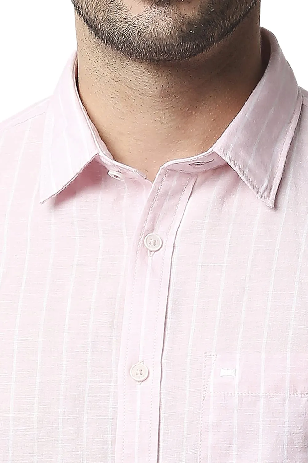 Slim Fit Cotton Linen Stripe Halfsleeves Shirt
