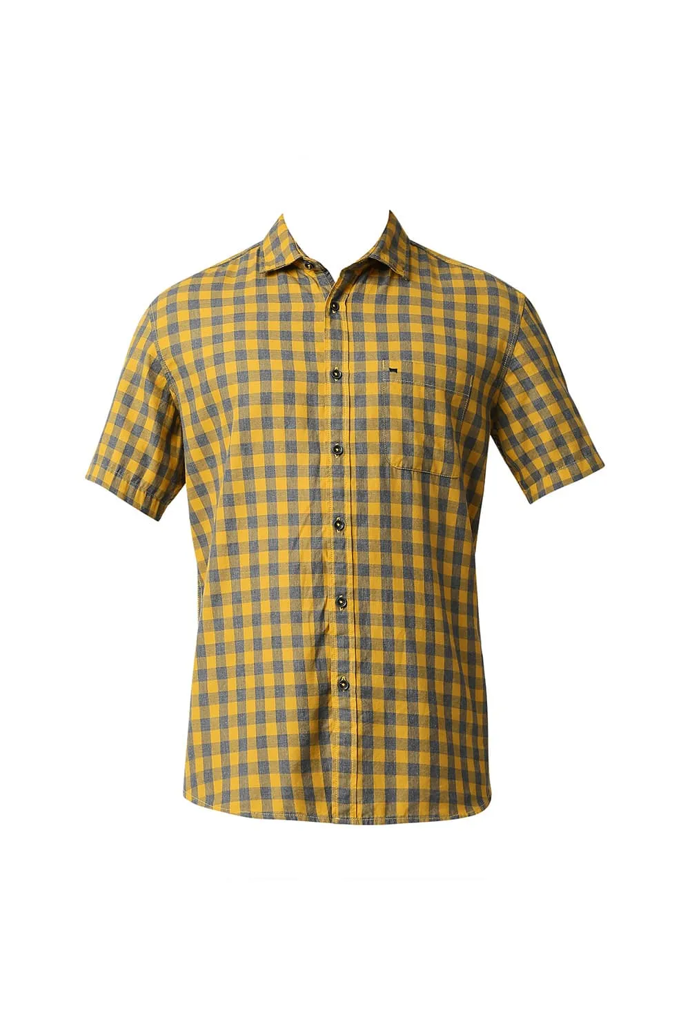 Slim Fit Melange Checks Halfsleeves Shirt