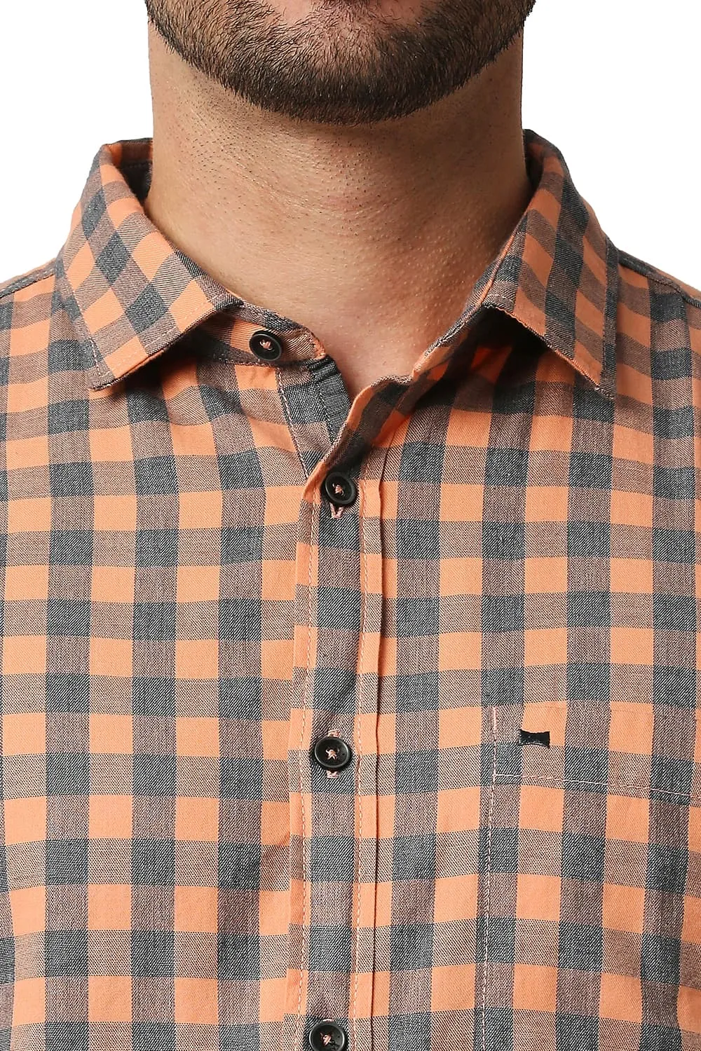 Slim Fit Melange Checks Halfsleeves Shirt