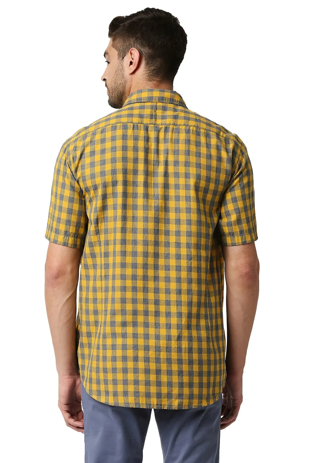 Slim Fit Melange Checks Halfsleeves Shirt