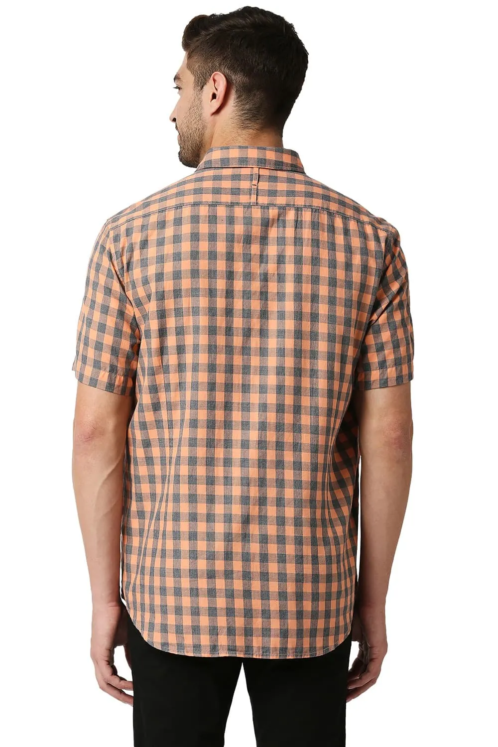 Slim Fit Melange Checks Halfsleeves Shirt