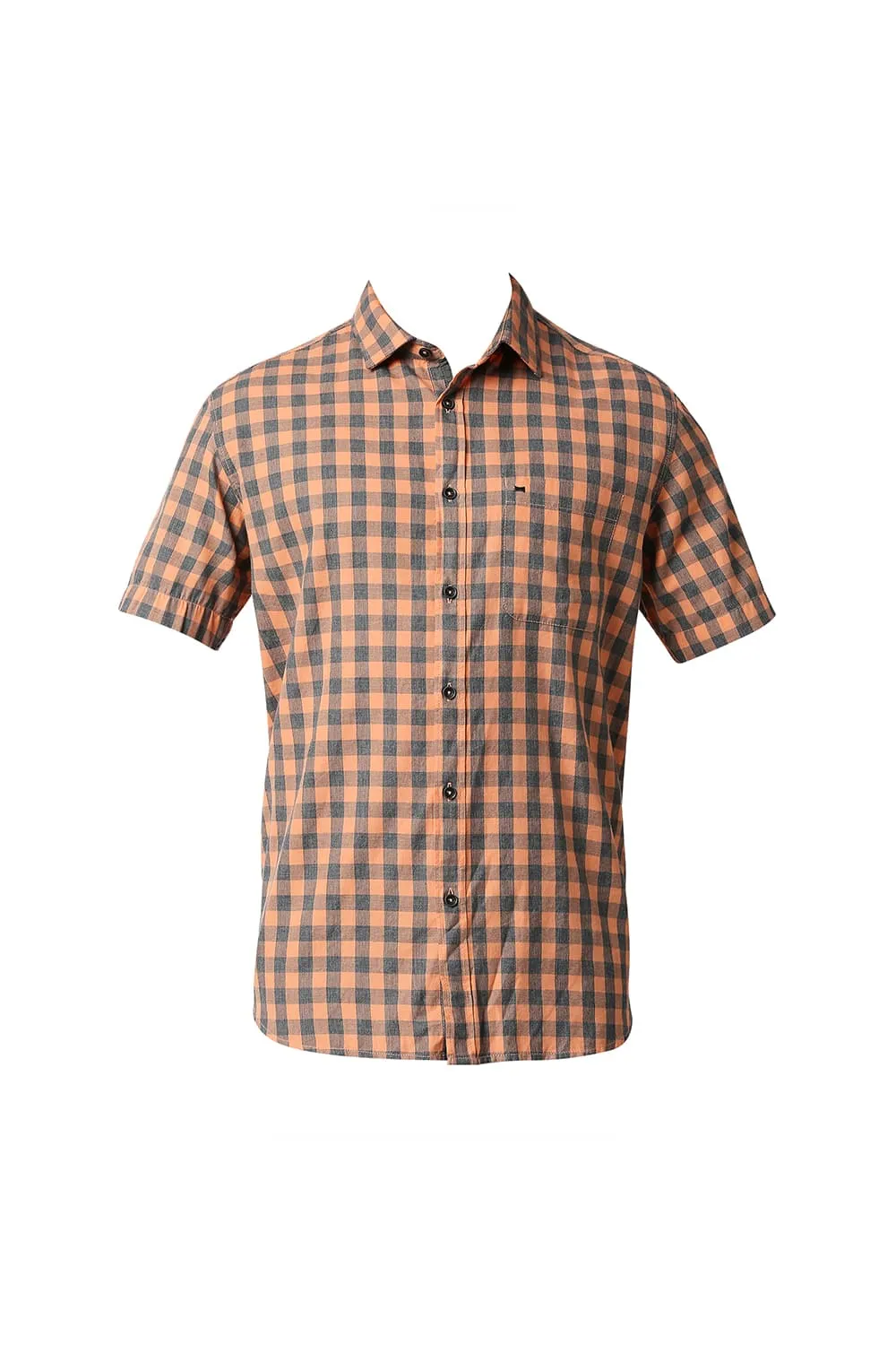 Slim Fit Melange Checks Halfsleeves Shirt