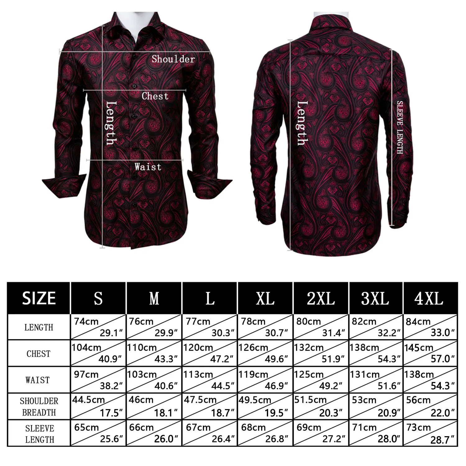 Splicing Style Black with Red Paisley Edge Men's Long Sleeve Shirt
