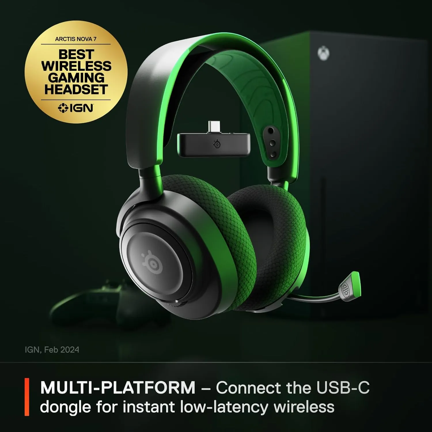 SteelSeries Arctis Nova 7X Wireless Multi-Platform Gaming Headset  Neodymium Magnetic Drivers  2.4GHz Bluetooth  38Hr USB-C Battery  AI Mic  Xbox Series X|S, PC, PS5, Switch, VR, Mobile - Black