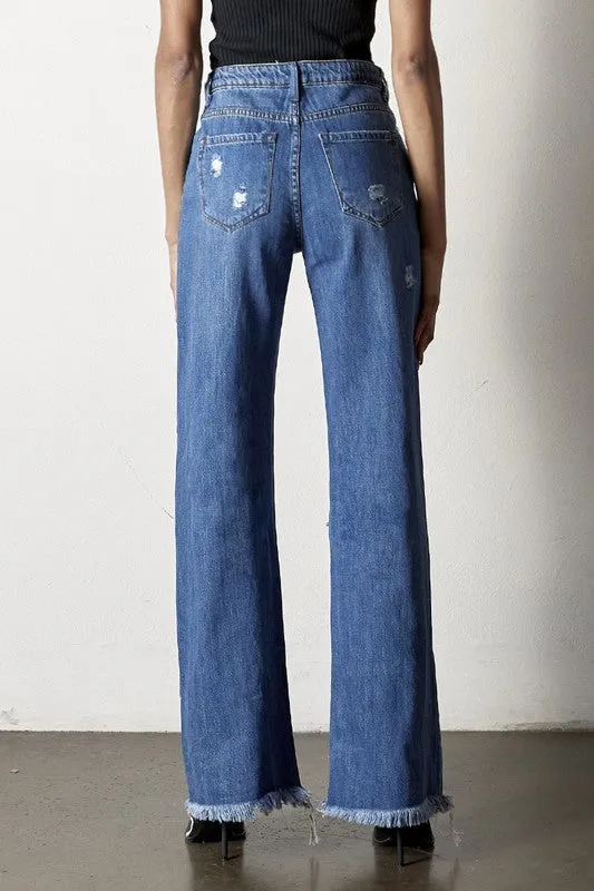 TEEK - MEDIUM WASH DISTRESSED DAD JEANS