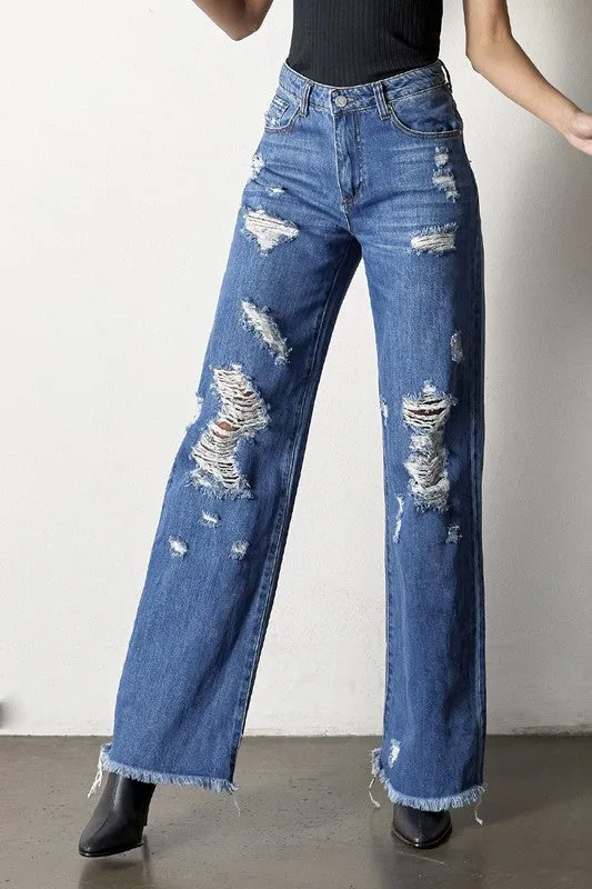 TEEK - MEDIUM WASH DISTRESSED DAD JEANS
