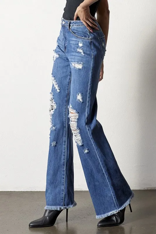 TEEK - MEDIUM WASH DISTRESSED DAD JEANS